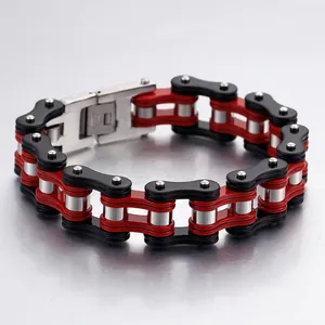 Motorcycle Chain Bracelet Stainless Steel Industrial Punk Hip Hop Mechanical Style Red Black Silver For Men