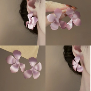 Matte Flower Stud Earrings Alloy Paint Finish With 925 Sterling Silver Earring Post Elegant Floral Jewelry For Women