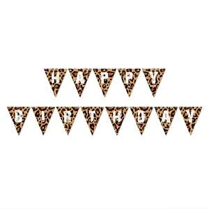 Leopard print Happy Birthday bunting banner for jungle animal themed party decorations