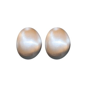 Brushed geometric oval metal stud earrings with champagne cat-eye stone effect