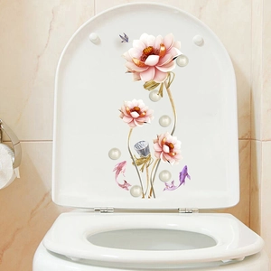 Dettaglio dell'adesivo decorativo per WC con loto e pesci, impermeabile e autoadesivo