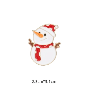 Detail view of snowman Christmas brooch with 2.3cm by 3.1cm dimensions and festive design
