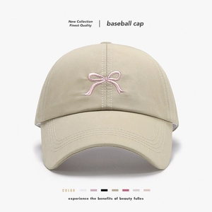 Women Cotton Baseball Cap With Bow Embroidery Ponytail Hole Adjustable Summer Sun Protection Fashion Outdoor Soft Top