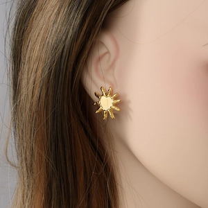 Irregular golden heart sun stud earrings in 304 stainless steel with 18k gold plating