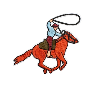 52-piece set of brown cowboy embroidery patches featuring a vivid lasso horse rider motif