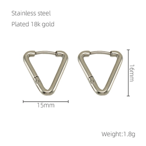 Detailed dimension guide for triangle stainless steel earrings with 18k gold plating
