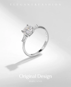 Macro shot of 1ct Moissanite ring in S925 silver with elegant three-stone setting details
