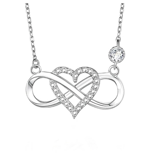 Classic 925 sterling silver infinity heart pendant necklace with shimmering zircon stones