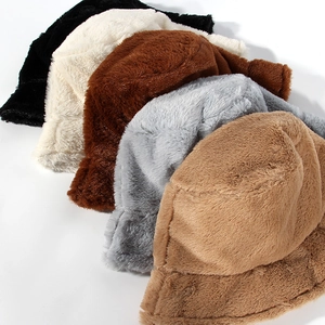 Faux rabbit fur bucket hats for women in black, beige, coffee, grey and khaki colors