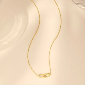 Detailed close-up of S925 silver necklace with interlocking double rings and zircon inlay