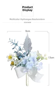 Detail of light blue hydrangea boutonniere with dimensions 9cm width and 13cm height