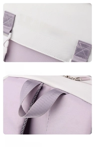 Close-up of minimalist purple backpack featuring high-density canvas texture and buckle