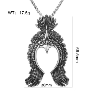 Detail view of vintage eagle pendant showing dimensions 66.5mm height and 17.5g weight