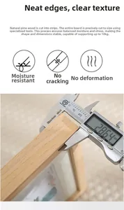 Detailed view showing 28.64mm thick solid pine wood picture frame measured by caliper