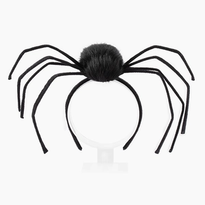 Halloween black spider headband with fuzzy plush body and eight long bendable legs accessory