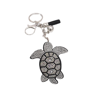Sparkling crystal sea turtle keychain with black tassel and bell for handbags