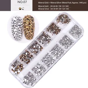 1440pcs mixed size glass nail rhinestones in 12-slot box for DIY manicure crafts