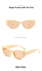 Detail view of cream retro wide-temple sunglasses with tea-tinted lenses and UV protection