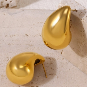 Polished 18K gold-plated teardrop stud earrings for women in stainless steel