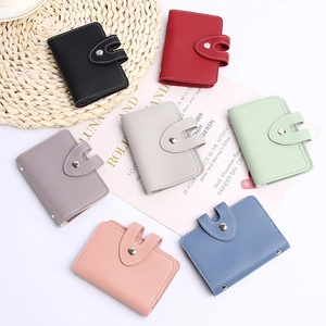 Minimalist Card Holder Wallet PU Leather Lychee Pattern Snap Button Closure Multi Slots Organizer For Women Men