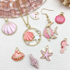 Pink marine alloy charms set including starfish and seahorse for DIY jewelry projects