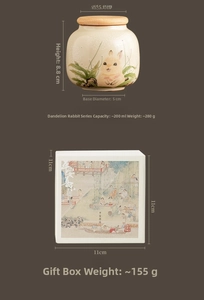 Detail showing the 8.8cm Ru Kiln rabbit tea canister with its premium gift box packaging