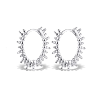 Minimalist S925 sterling silver hoop earrings with textured spherical beaded design