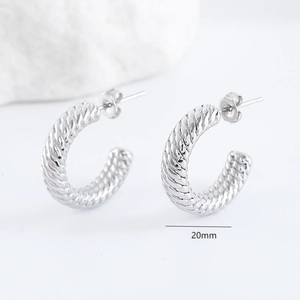 Pendientes retro en forma de C plateados con perlas y turquesas, tamaño 20 mm