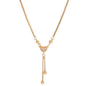 Vintage gold heart pendant necklace with shimmering crystals and tassel on white background