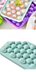 Macro detail of BPA free food-grade silicone ice tray showing temperature resistance markings