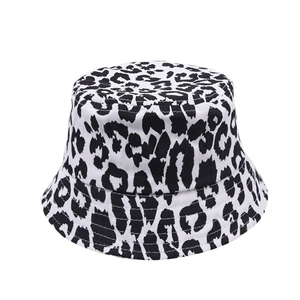 Detailed view of the leopard print bucket hat with high-quality stitching on the brim