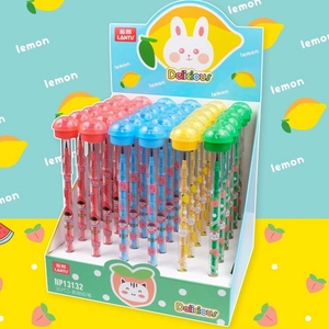 Macro view of colorful non-sharpening pencils with cartoon stamps in 36-piece display box