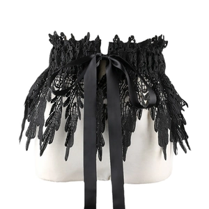 Elastic wide black lace waist belt with satin ribbon bow tie for women shirts
