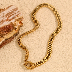 Minimalist 18K gold plated thick Cuban link chain necklace with OT toggle clasp