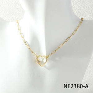 Hip hop heart necklace with zircon paperclip chain shown on a white neck display mannequin