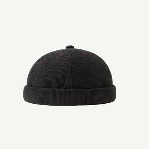 Classic black corduroy docker hat with a minimalist brimless design for men and women