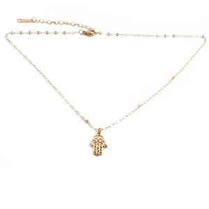 Golden stainless steel Hamsa hand pendant necklace with a minimalist geometric palm design