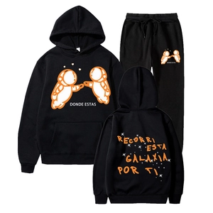 Men Hooded Sweatshirt And Jogging Pants Polyester Casual Sports Astronaut Print Loose Pullover Streetwear