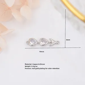 Silver plated heart arrow zircon connector for DIY jewelry making 19mm length