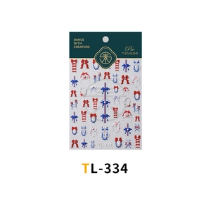 Detail of TL-334 embossed nail art stickers with red and blue cartoon bow designs