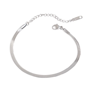 Flaches Schlangenketten-Armband in Silber mit verstellbarem Karabinerverschluss und Kette