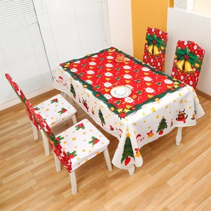 Festliche Weihnachts-Tischdecke und Stuhlbezüge mit Weihnachtsmann- und Elchmotiven