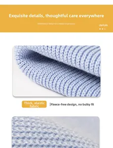 Detailed knit texture of light purple beanie showing thick elastic fabric and slim fit