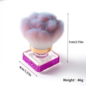 Rhinestone makeup and nail dust brush with pink gradient bristles and square base