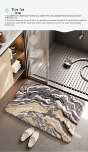 Detail of thickened flocking bathroom mat with absorbent marble texture and anti-slip back