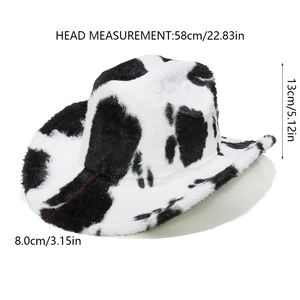 Dimensions et mesures détaillées pour ce chapeau de cowboy en peluche à motif vache de 58cm