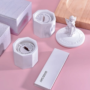 Handmade soy wax scented candle with marble hexagonal base and angel lid gift set