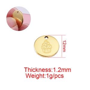 12mm 18K gold plated stainless steel cupcake pendant charm for DIY jewelry making