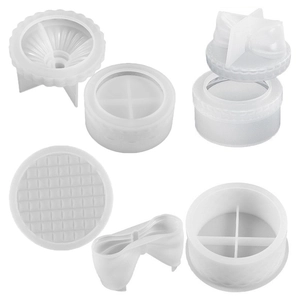 Silicone mold set for DIY bowknot jewelry box with wave lid and textured round storage jar