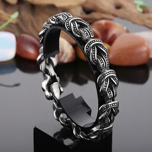 Bracelet Noeud Celtique Rétro Pour Hommes Acier Inoxydable 316L Punk Gothique Couleur Argent Antique Style Industriel Oxydé